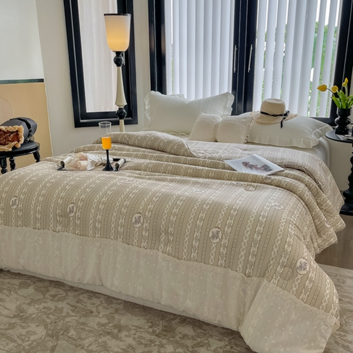 91家纺网 家纺一手货源 找家纺 莱豫家纺 2024新款法式复古针织花边夏被春秋被 凯瑟琳