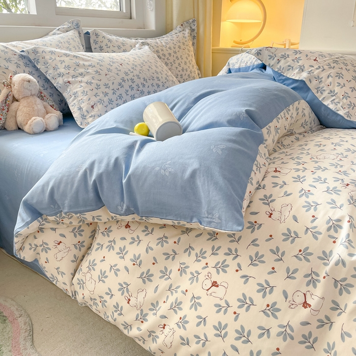 91家纺网 家纺一手货源 找家纺 2024新款全棉小清新印花单品套件--四件套 云茫茫