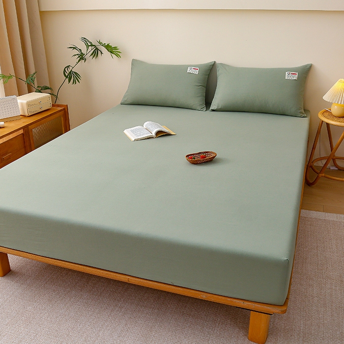 91家纺网 家纺一手货源 找家纺 2024新款A类云朵棉纯色床笠 豆绿