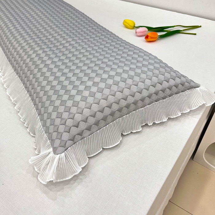 91家纺网 家纺一手货源 找家纺 2024新款A类冰豆豆花边双人长枕套 小菱形-灰