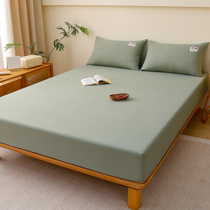 91家纺网 家纺一手货源 找家纺 2024新款A类云朵棉纯色床笠 豆绿