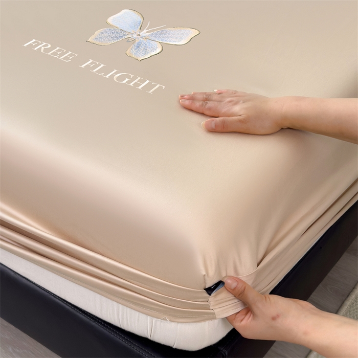 91家纺网 家纺一手货源 找家纺 鑫钰 2024秋冬新款全棉刺绣单层床笠单件枕套三件套-蝶舞 蝶舞-曲奇