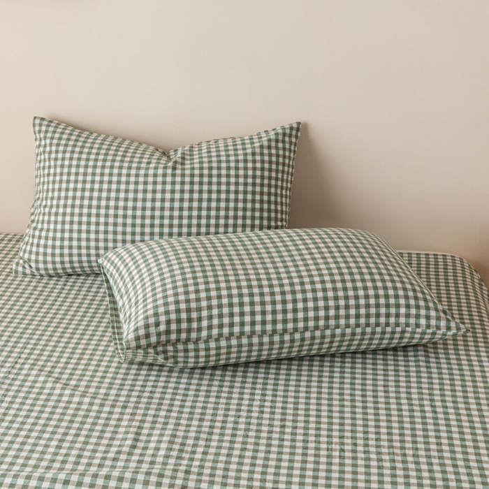 91家纺网 家纺一手货源 找家纺 卡伦家纺 2025新款全棉色织水洗棉床单学生宿舍单人双人床单系列绿小格