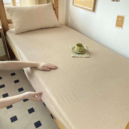 卡伦家纺 2025新款全棉色织水洗棉单层宿舍学生床笠 咖青年
