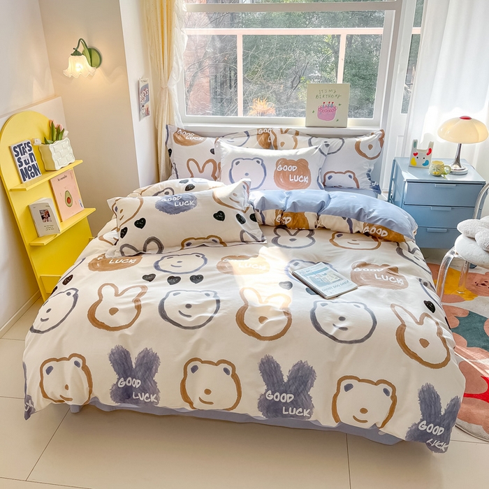 91家纺网 家纺一手货源 找家纺 2024新款全棉小清新印花单品套件--四件套 无影熊