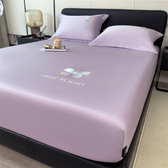 91家纺网 家纺一手货源 找家纺 鑫钰 2024秋冬新款全棉刺绣单层床笠单件枕套三件套-蝶舞 蝶舞-浅紫