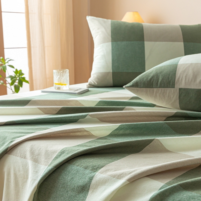 91家纺网 家纺一手货源 找家纺 卡伦家纺 2025新款全棉色织水洗棉床单学生宿舍单人双人床单系列绿大格