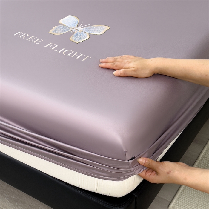 91家纺网 家纺一手货源 找家纺 鑫钰 2024秋冬新款全棉刺绣单层床笠单件枕套三件套-蝶舞 蝶舞-紫灰