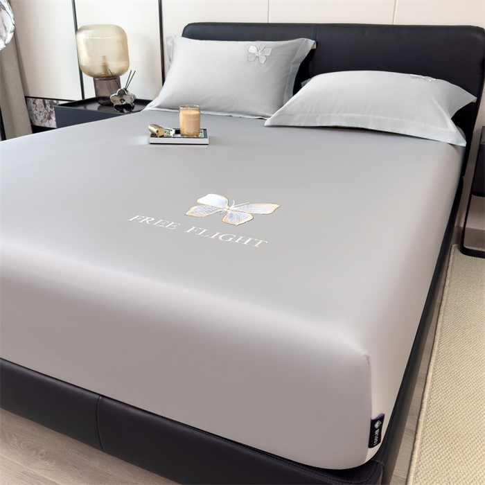 91家纺网 家纺一手货源 找家纺 鑫钰 2024秋冬新款全棉刺绣单层床笠单件枕套三件套-蝶舞 蝶舞-时尚灰