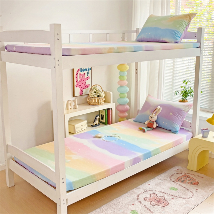 91家纺网 家纺一手货源 找家纺 名兮家居 2024新款学生床上下铺全棉床笠 彩色天空