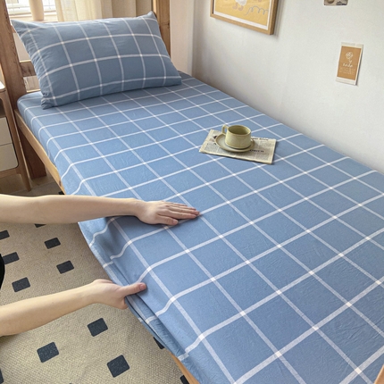 91家纺网 家纺一手货源 找家纺 （总）卡伦家纺 2025新款全棉色织水洗棉单层宿舍学生床笠