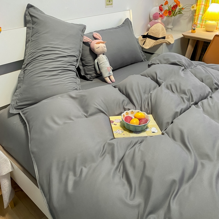 91家纺网 家纺一手货源 找家纺 悦织湾家纺 2025新款纯色床单款芦荟棉四件套 洛卡灰