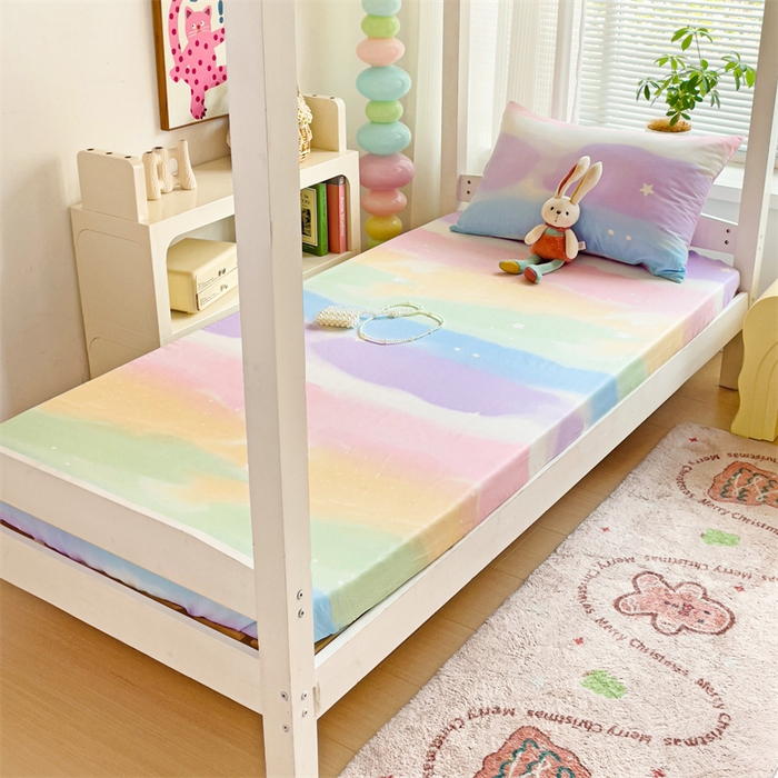 91家纺网 家纺一手货源 找家纺 名兮家居 2024新款学生床上下铺全棉床笠 彩色天空