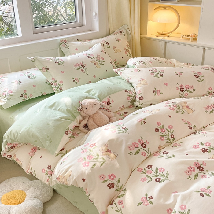 91家纺网 家纺一手货源 找家纺 2024新款全棉小清新印花单品套件--四件套 甜糖奶咖