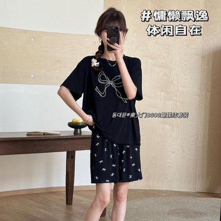 2024新款莫代尔家居服8606蝴蝶结女套装女款睡衣 黑色