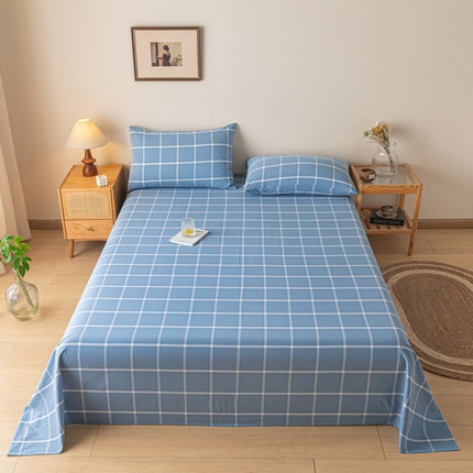 卡伦家纺 2025新款全棉色织水洗棉床单学生宿舍单人双人床单系列蓝灰中格