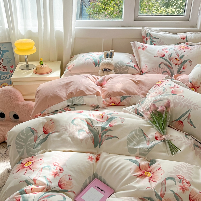 91家纺网 家纺一手货源 找家纺 2024新款全棉小清新印花单品套件--四件套 长歌行