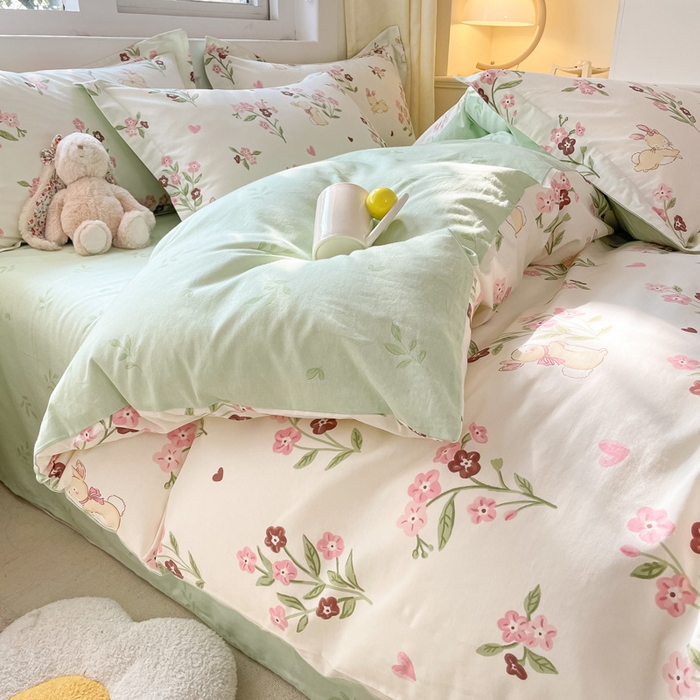 91家纺网 家纺一手货源 找家纺 2024新款全棉小清新印花单品套件--四件套 甜糖奶咖