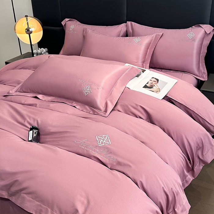 91家纺网 家纺一手货源 找家纺 琉宿家纺 2025新款50s双股长绒棉绣花四件套 时尚格调-豆沙