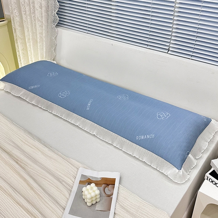 91家纺网 家纺一手货源 找家纺 2024新款A类冰豆豆花边双人长枕套 山茶花-湖蓝