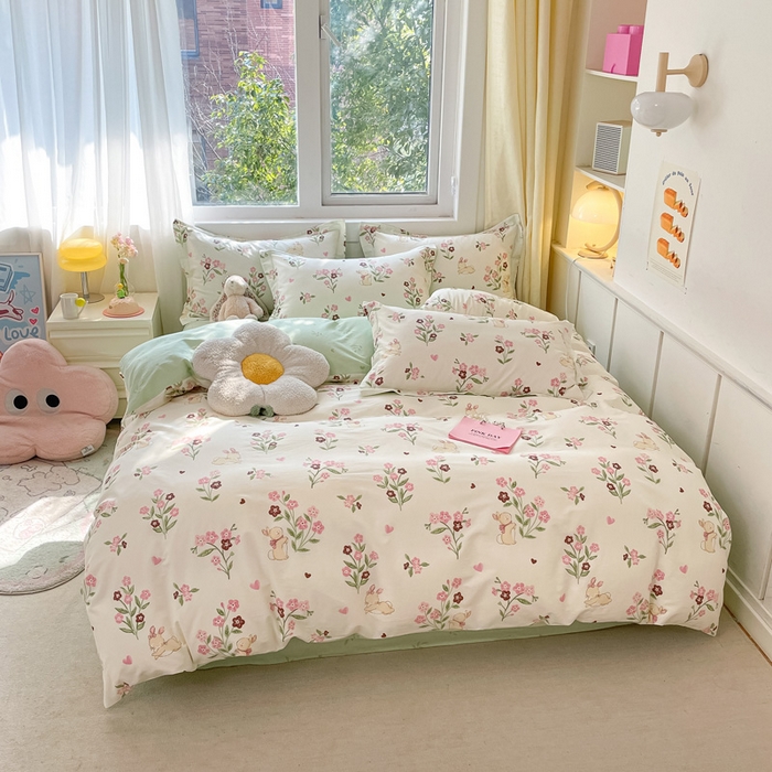 91家纺网 家纺一手货源 找家纺 2024新款全棉小清新印花单品套件--四件套 甜糖奶咖