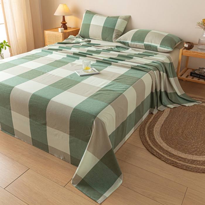 91家纺网 家纺一手货源 找家纺 卡伦家纺 2025新款全棉色织水洗棉床单学生宿舍单人双人床单系列绿大格