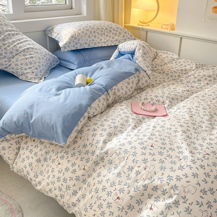 91家纺网 家纺一手货源 找家纺 2024新款全棉小清新印花单品套件--四件套 云茫茫