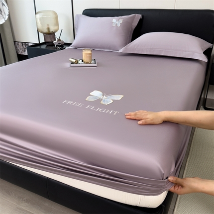 91家纺网 家纺一手货源 找家纺 鑫钰 2024秋冬新款全棉刺绣单层床笠单件枕套三件套-蝶舞 蝶舞-紫灰