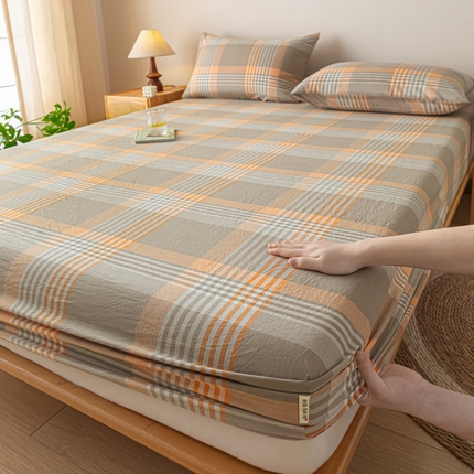 卡伦家纺 2025全棉色织水洗棉单层床笠席梦思保护套 错格咖
