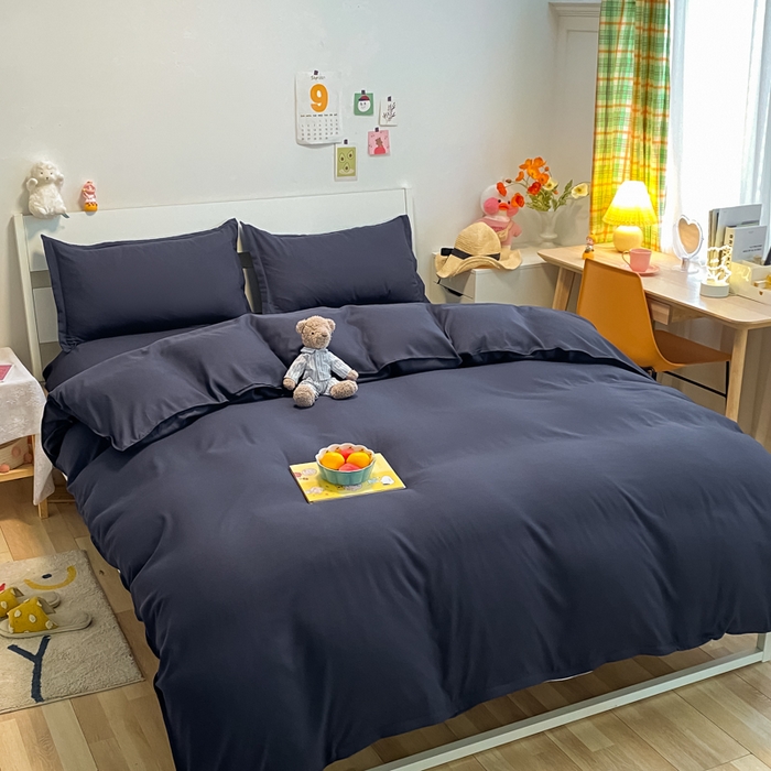 91家纺网 家纺一手货源 找家纺 悦织湾家纺 2025新款纯色床单款芦荟棉四件套 伯爵蓝