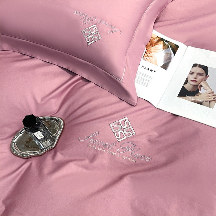 91家纺网 家纺一手货源 找家纺 琉宿家纺 2025新款50s双股长绒棉绣花四件套 时尚格调-豆沙