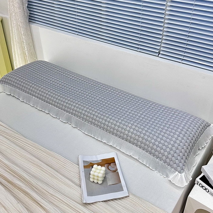 91家纺网 家纺一手货源 找家纺 2024新款A类冰豆豆花边双人长枕套 小菱形-灰