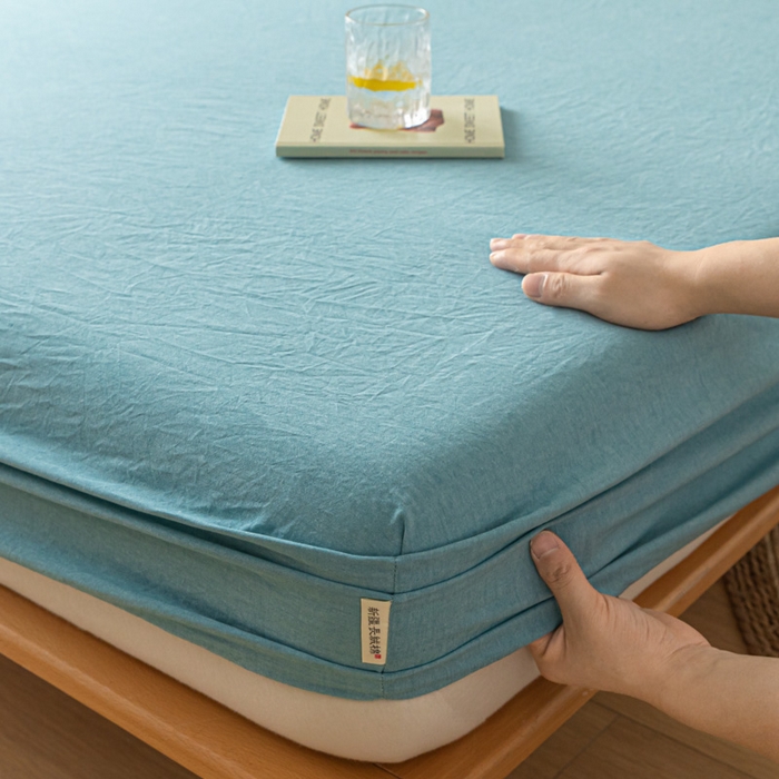 91家纺网 家纺一手货源 找家纺 卡伦家纺 2025全棉色织水洗棉单层床笠席梦思保护套 海兰青年