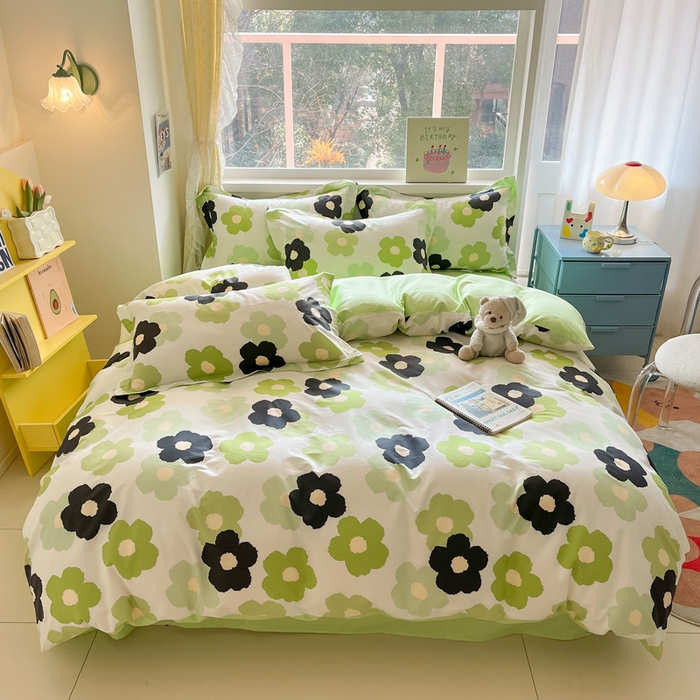 91家纺网 家纺一手货源 找家纺 2024新款全棉小清新印花单品套件--四件套 星光花影