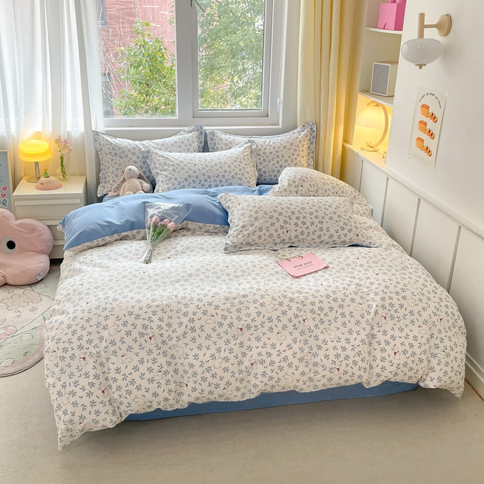 91家纺网 家纺一手货源 找家纺 2024新款全棉小清新印花单品套件--四件套 云茫茫