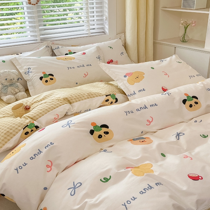 91家纺网 家纺一手货源 找家纺 2024新款全棉小清新印花单品套件--四件套 西西假日