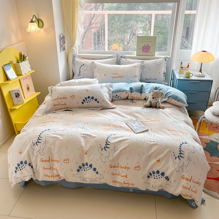 91家纺网 家纺一手货源 找家纺 2024新款全棉小清新印花单品套件--四件套 星球龙