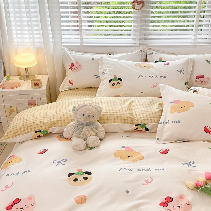 91家纺网 家纺一手货源 找家纺 2024新款全棉小清新印花单品套件--四件套 西西假日