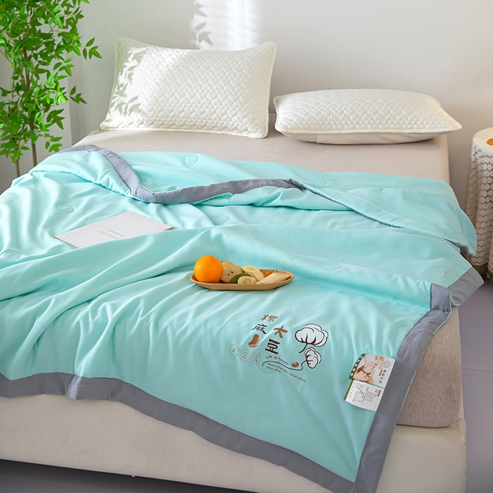 91家纺网 家纺一手货源 找家纺 鹿小帅纺织品 2024新款棉麻大豆夏被 海洋蓝