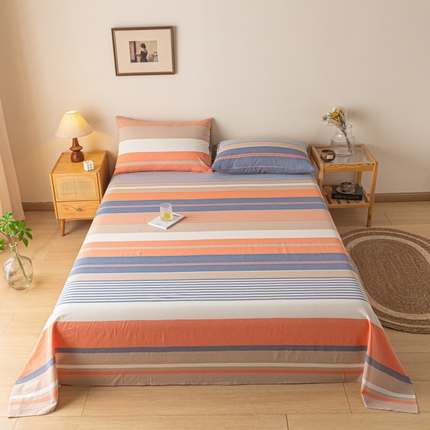 卡伦家纺 2025新款全棉色织水洗棉床单学生宿舍单人双人床单系列橘兰咖条