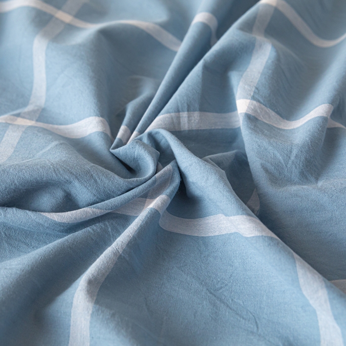 91家纺网 家纺一手货源 找家纺 卡伦家纺 2025新款全棉色织水洗棉床单学生宿舍单人双人床单系列蓝灰中格