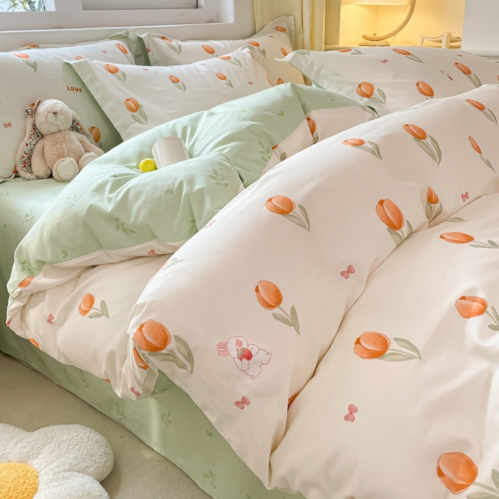 91家纺网 家纺一手货源 找家纺 2024新款全棉小清新印花单品套件--四件套 芮心