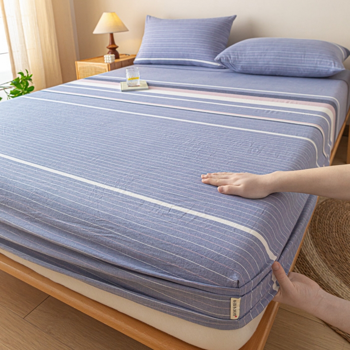 91家纺网 家纺一手货源 找家纺 卡伦家纺 2025全棉色织水洗棉单层床笠席梦思保护套 格林兰