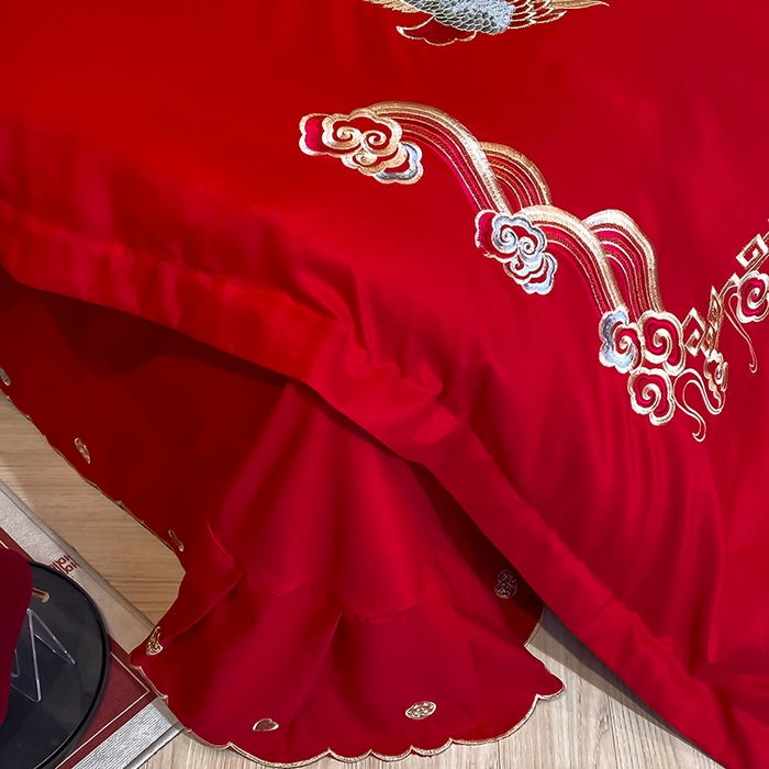 91家纺网 家纺一手货源 找家纺 玉雅家纺 2025新款玉雅时尚磨毛刺绣床单款系列婚庆套件 床单绣花款-龙章凤彩