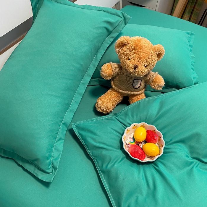 91家纺网 家纺一手货源 找家纺 悦织湾家纺 2025新款纯色床单款芦荟棉四件套 卡森绿