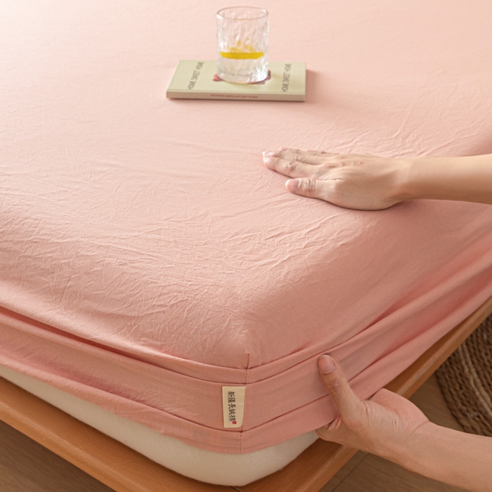 91家纺网 家纺一手货源 找家纺 卡伦家纺 2025全棉色织水洗棉单层床笠席梦思保护套 粉青年