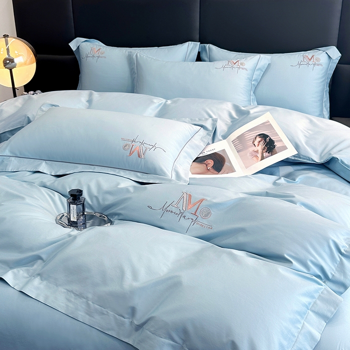 91家纺网 家纺一手货源 找家纺 琉宿家纺 2025新款50s双股长绒棉绣花四件套 倾世红颜-天空蓝