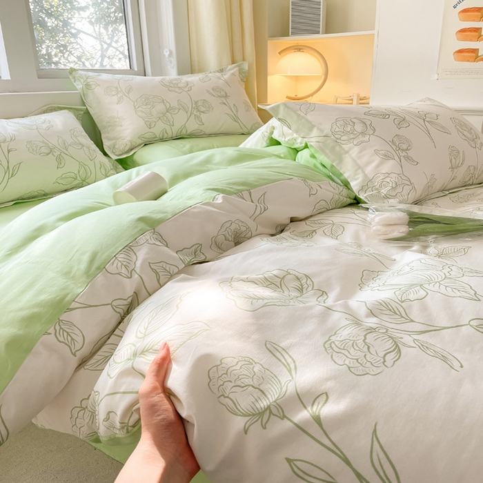 91家纺网 家纺一手货源 找家纺 2024新款全棉小清新印花单品套件--四件套 晚风吟