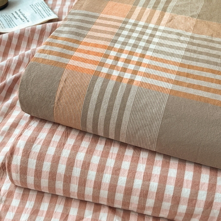 91家纺网 家纺一手货源 找家纺 2025新款全棉色织水洗棉床单学生宿舍单人双人床单系列 粉小格