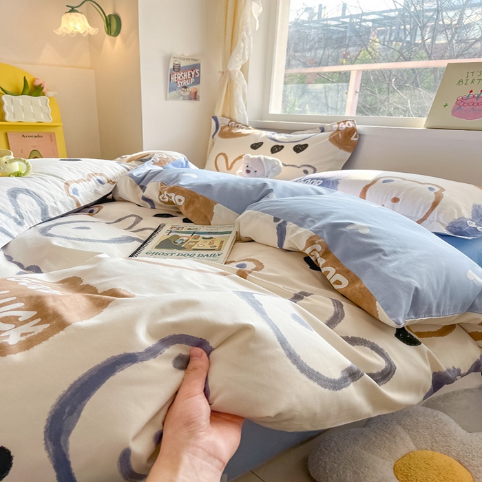 91家纺网 家纺一手货源 找家纺 2024新款全棉小清新印花单品套件--四件套 无影熊